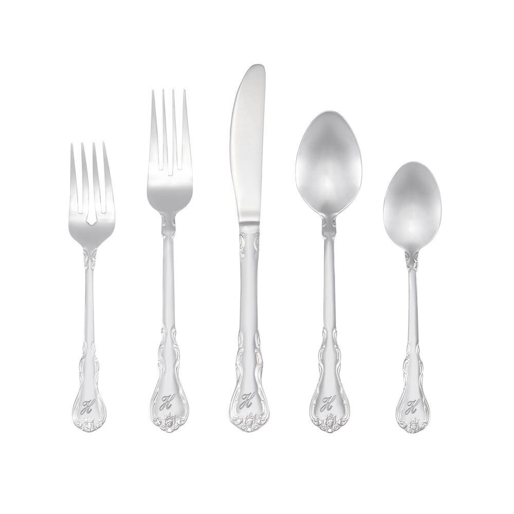 RiverRidge Home Bouquet Monogrammed Letter H 46-Piece Silver Stainless Steel Flatware Set (Service for 8) 10-098