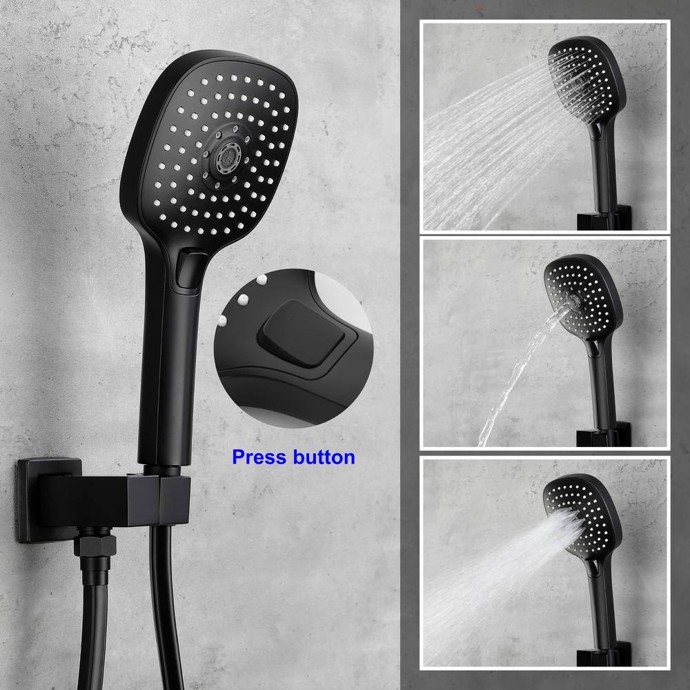 UKISHIRO 3-Spray Patterns with 3 GPM 11 in. Wall Mount Dual Shower Heads in Matte Black (Valve Included) SMD00JI220112001