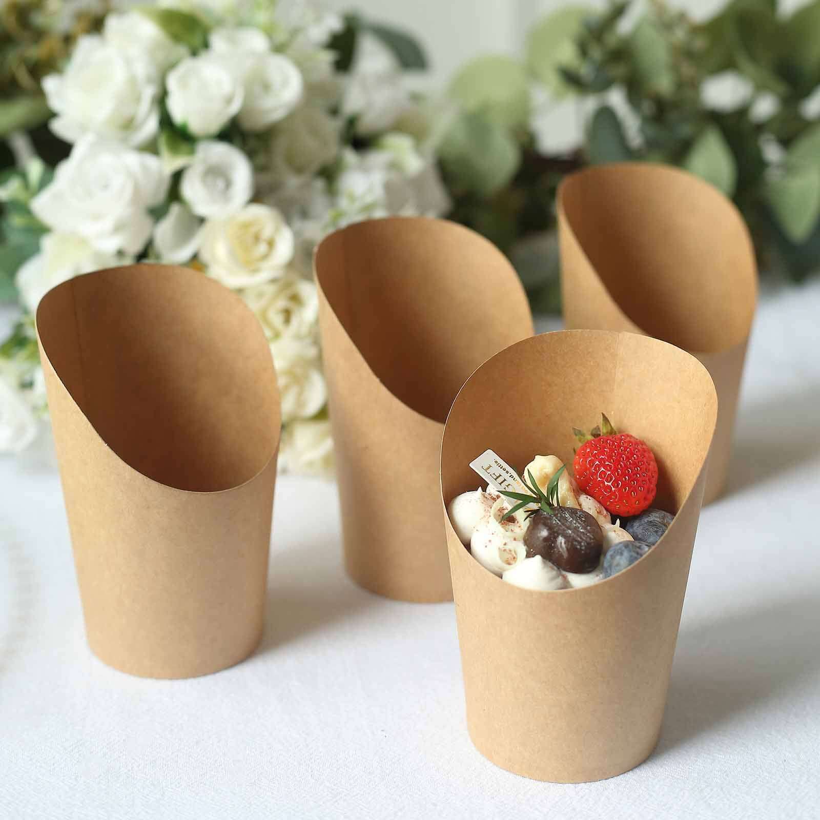 50 Pack Natural Brown Paper Popcorn Box Snack Cups, Disposable Appetizer Cone Cups 14oz