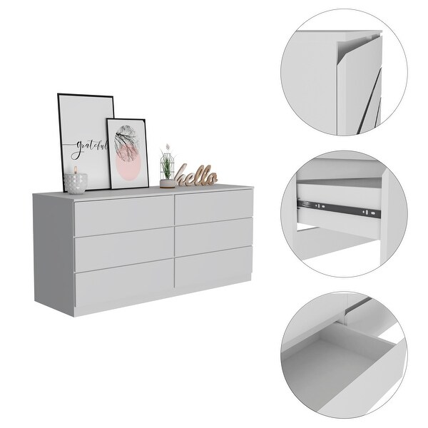 Minimalist Style 6-Drawer Rectangle Dresser for Bedroom， Superior Top， Modern Storage Dressers Organizer for Living Room - - 37828158