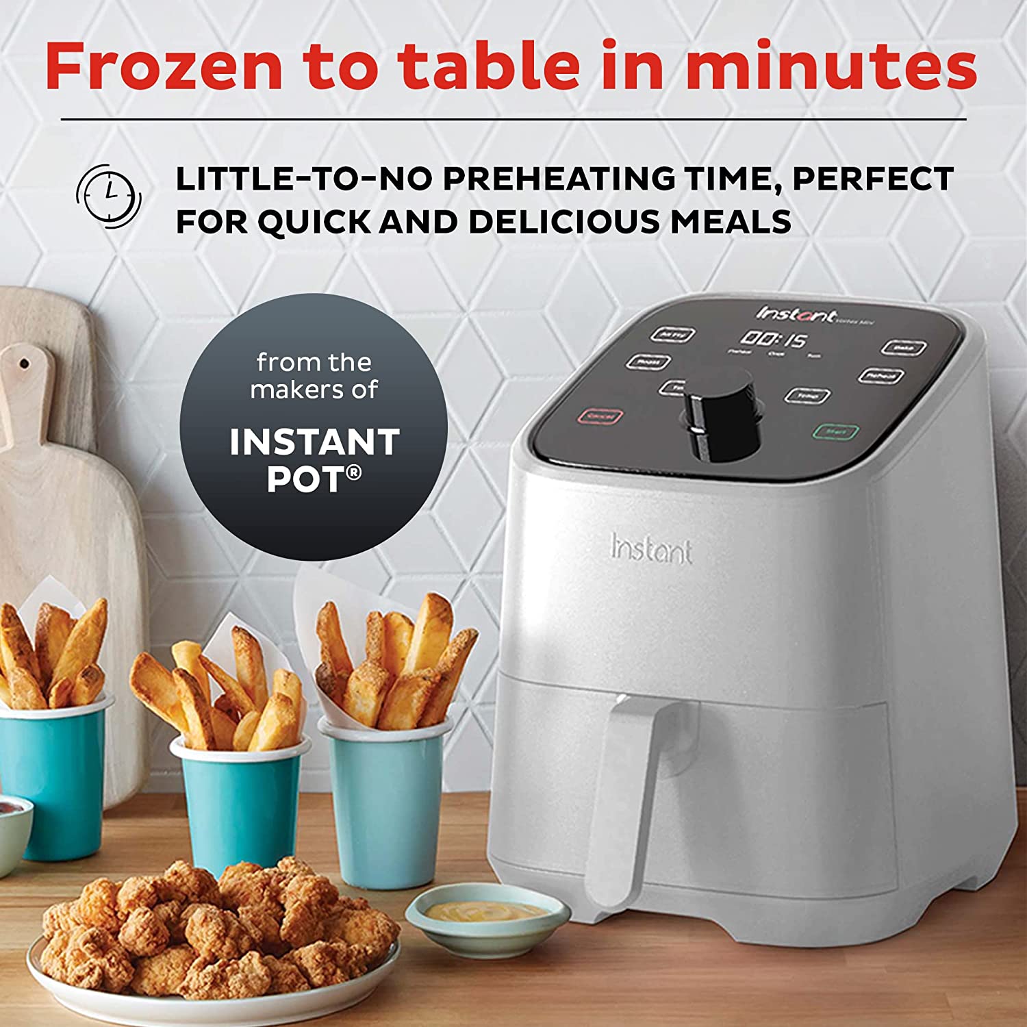 Instant Vortex 4-in-1， 2-QT Mini Air Fryer Oven Combo， From the Makers of Instant Pot with Customizable Smart Cooking Programs， Nonstick and Dishwasher-Safe Basket， App with over 100 Recipes， White