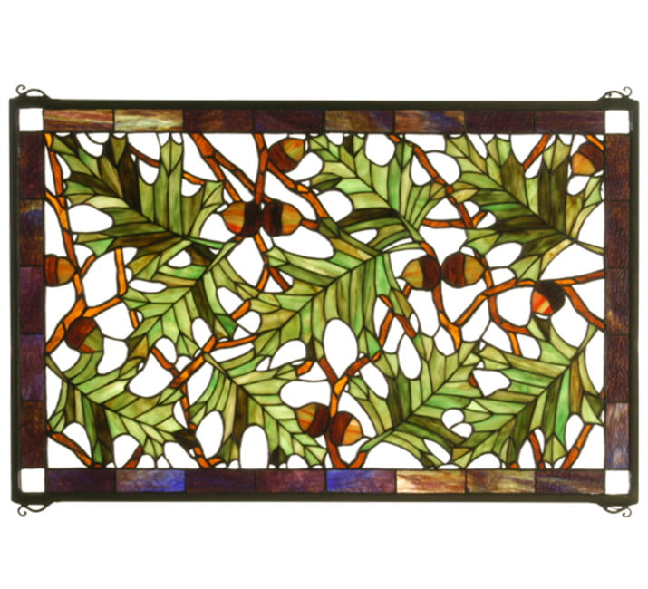 Meyda Tiffany 66276 Tiffany Rectangular Stained Glass Window Pane From The Tall Oak