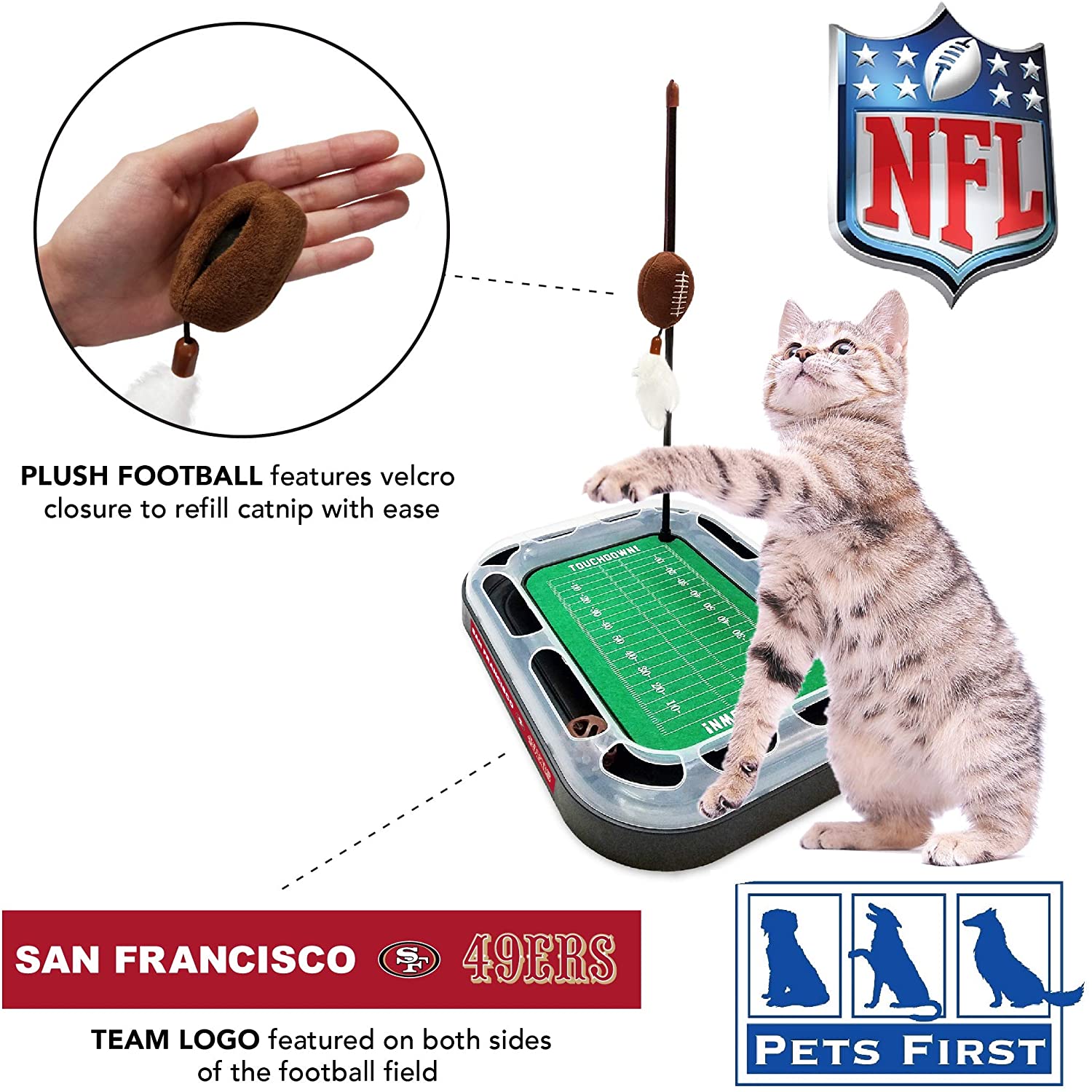 NFL San Francisco 49ers Cat Scratcher Toy with Catnip Plush and Feather Cat and Kitty Toy