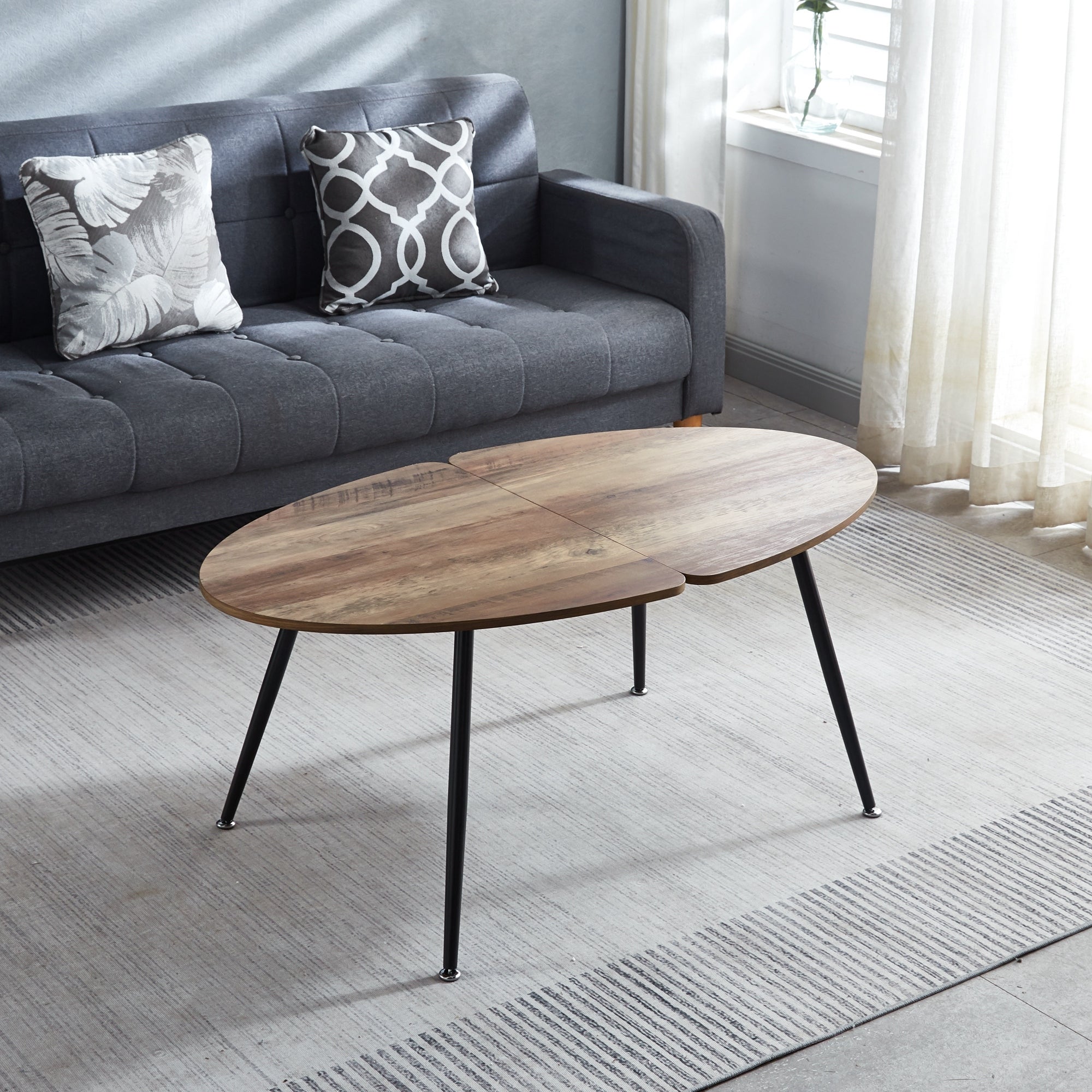 Brown Wood Oval Coffee Table