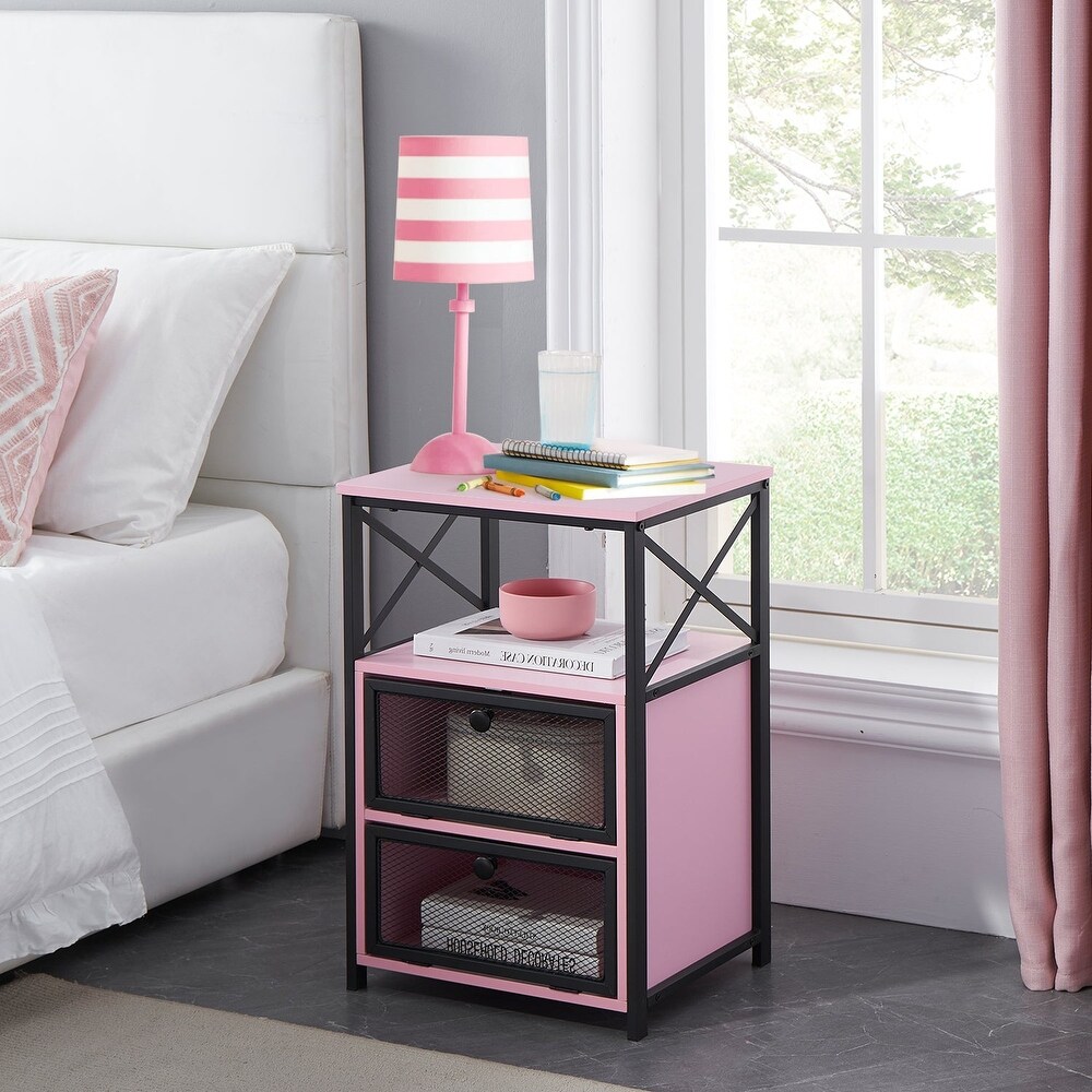 VECELO 23.8'' Tall Nightstand with Storage Shelves