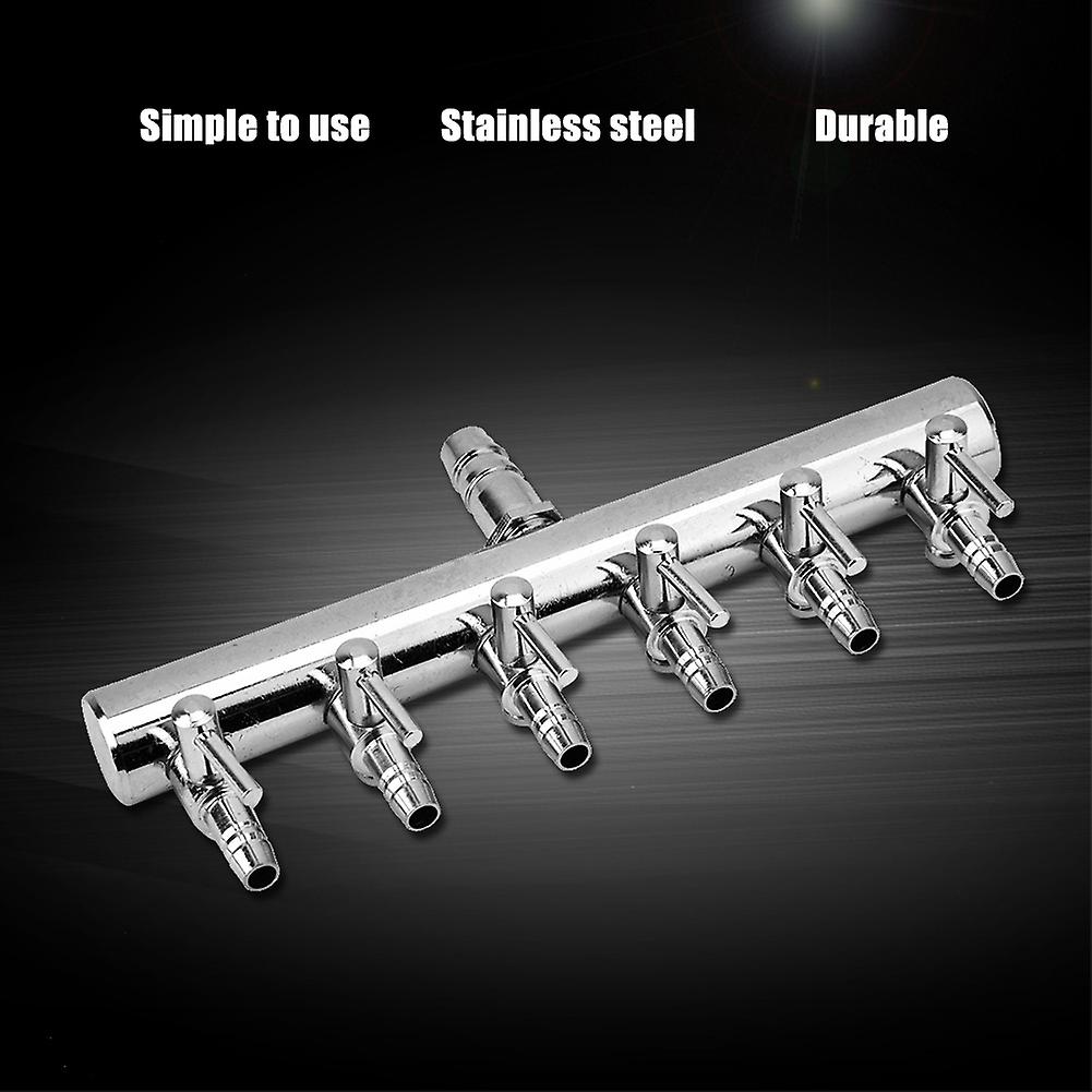 Stainless Steel Aquarium Fish Tank Air Flow 8mm Turn To 4mm Splitter Control Valve(6 Way)