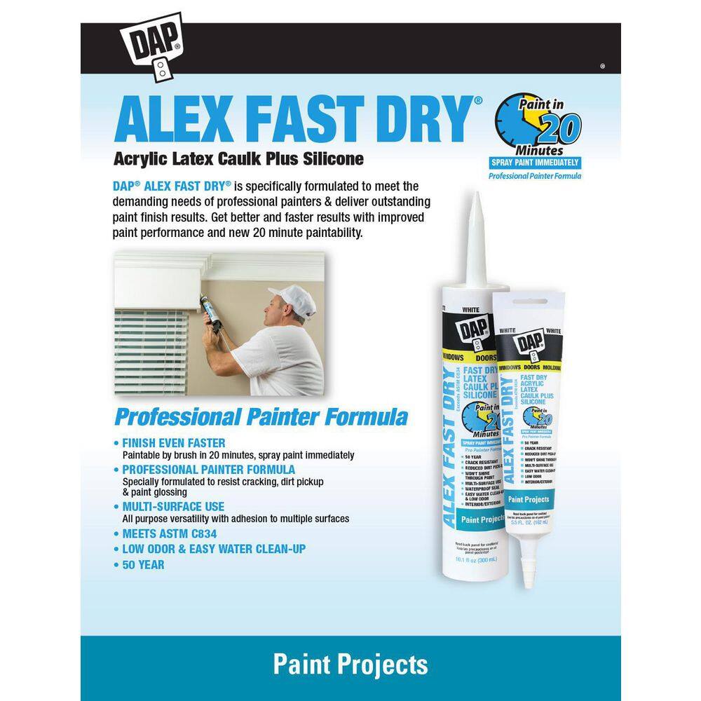 DAP Alex Fast Dry 10.1 oz. White Acrylic Latex Plus Silicone Caulk (12-Pack) 18426