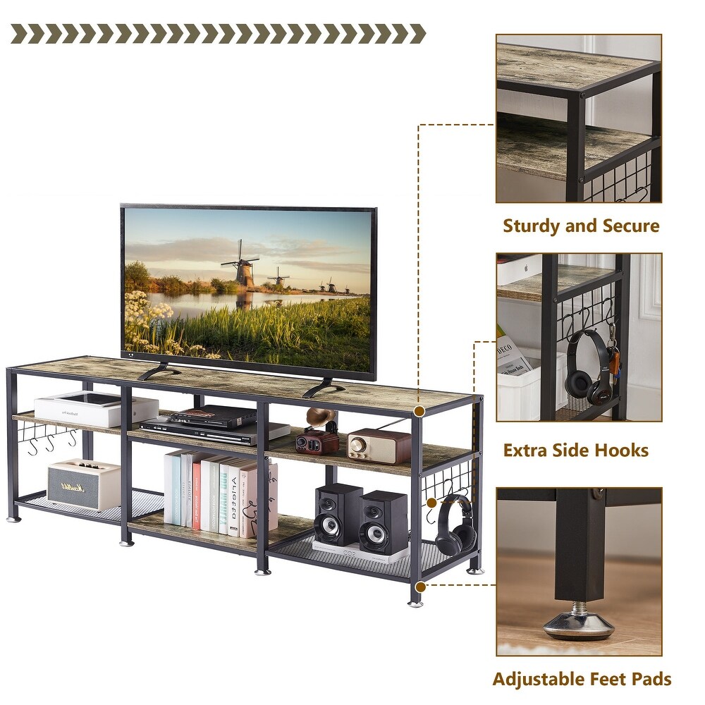 End Table  55 Inch up to 71 Inches TV Stand with Storage Shelves  3 Tier Television Cabinet