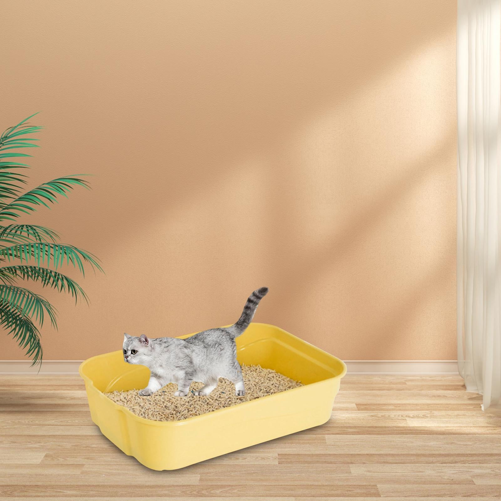 Cat Litter Box High Side Sifting Litter Box Open Litter Box Prevent Sand Leakage Kitten Potty  Tray for Kitty Rabbit Yellow