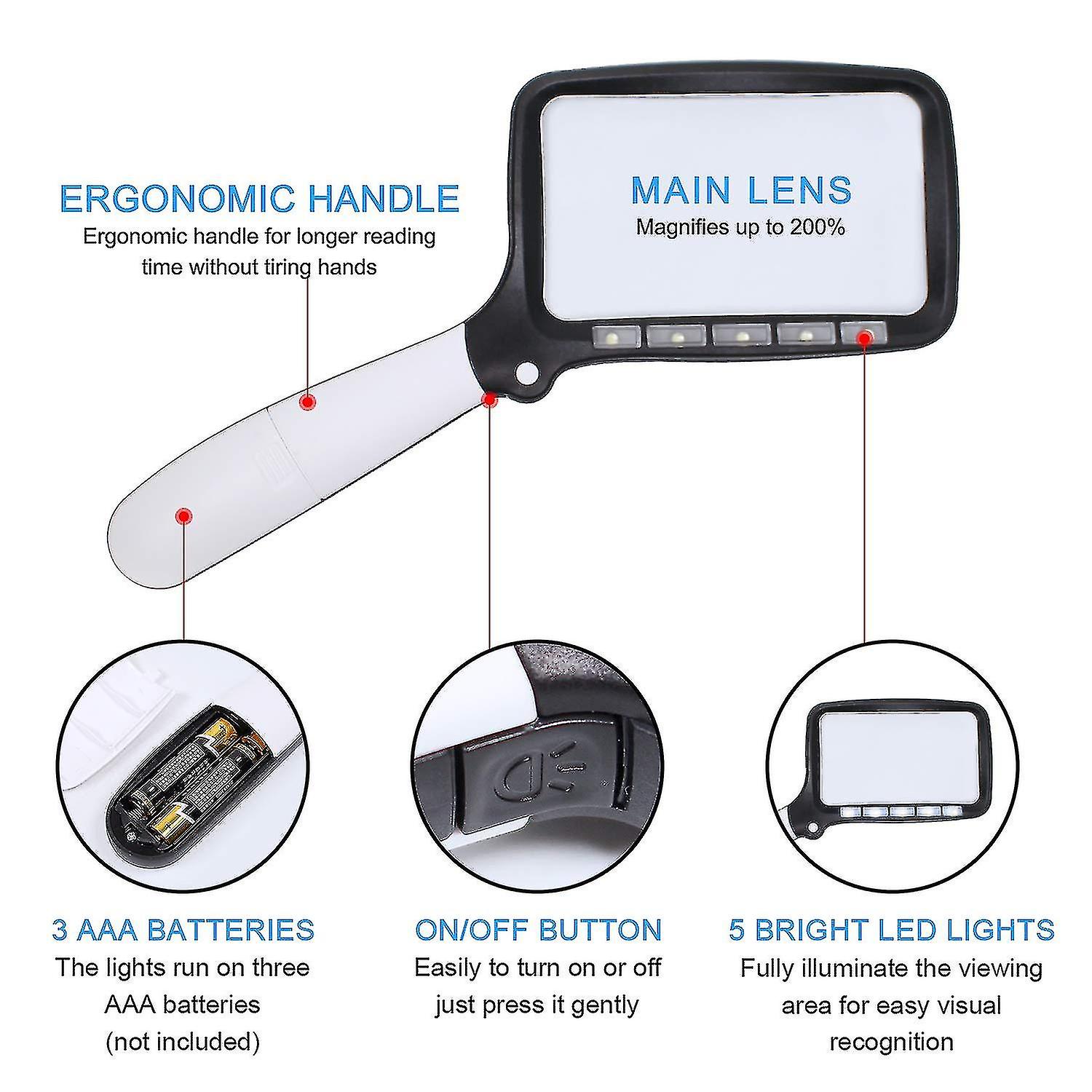 Magnifying Glass，magnifier For Reading With Led S- Lar 2x