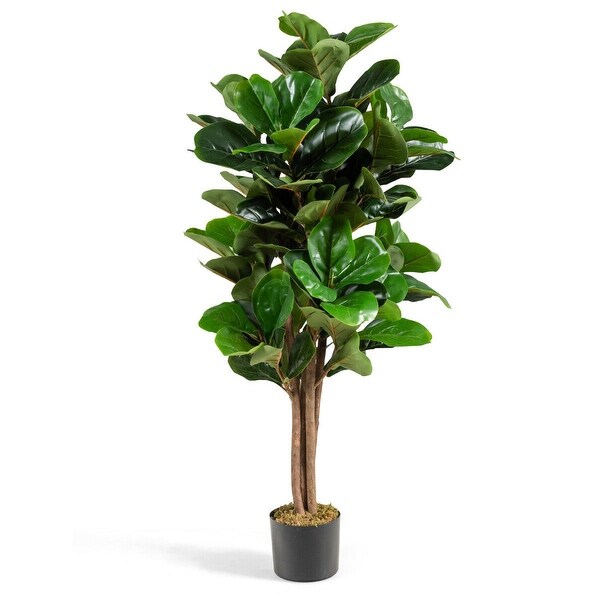 Gymax 5Ft Fiddle Leaf Fig Tree Artificial Greenery Plant Home Office