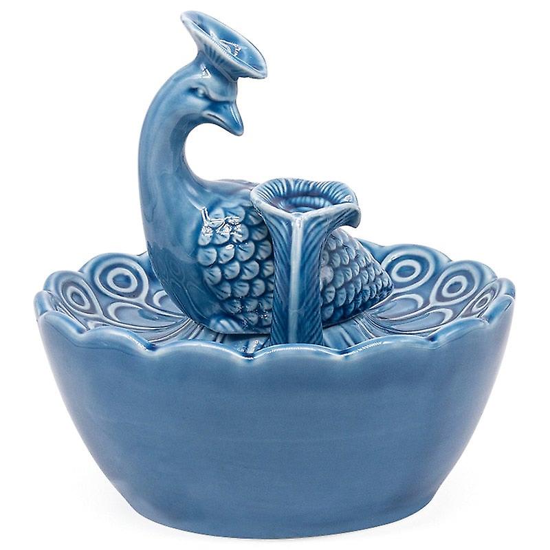 Blue peacock pet ceramic water fountain