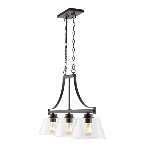 3 light Jayden Industrial Farmhouse Iron glass Linear Led Pendant Oil Rubbed Bronze clear Jonathan Y