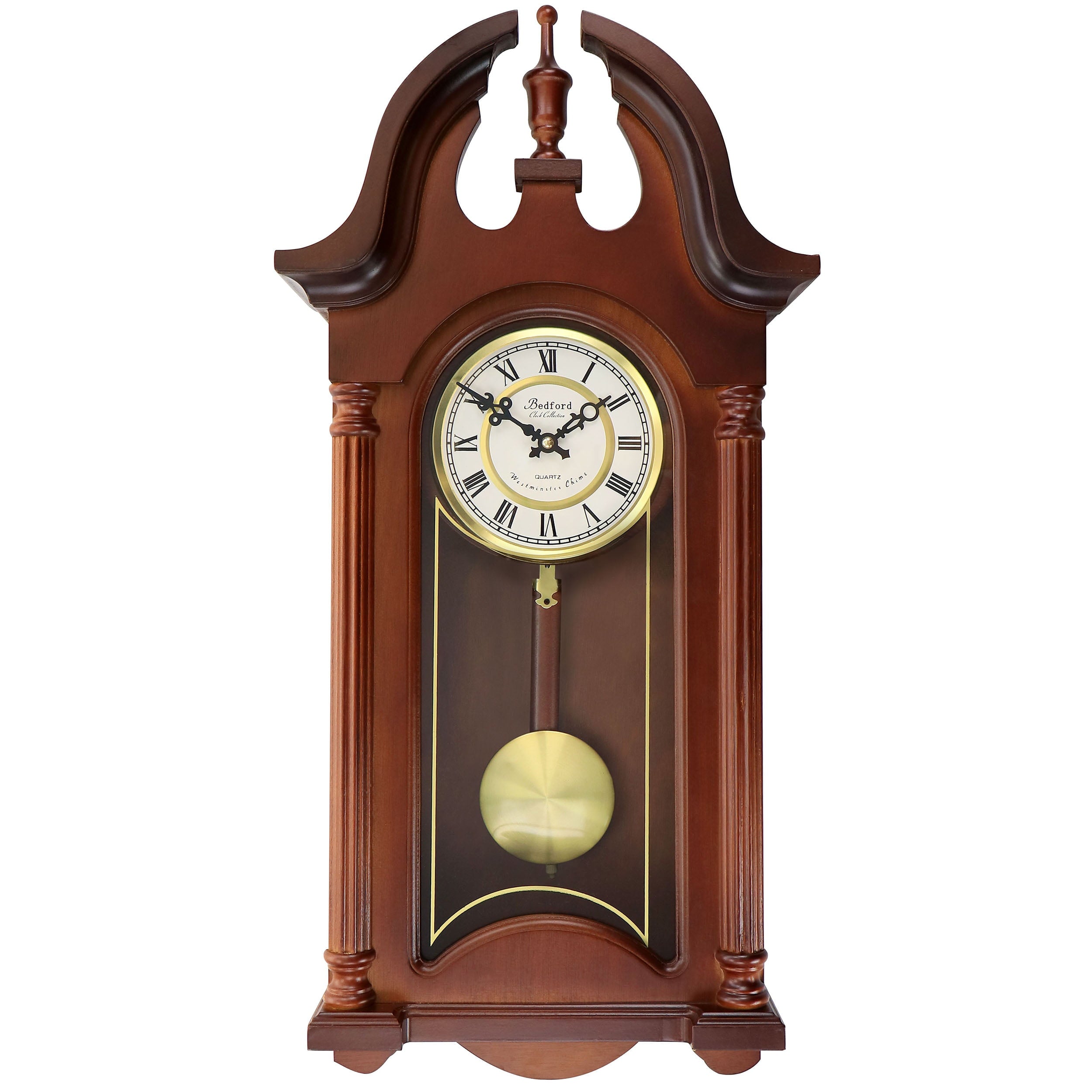 Bedford Clock Collection Delphine 27" Mahogany Brown Analog Chiming Pendulum Wall Clock