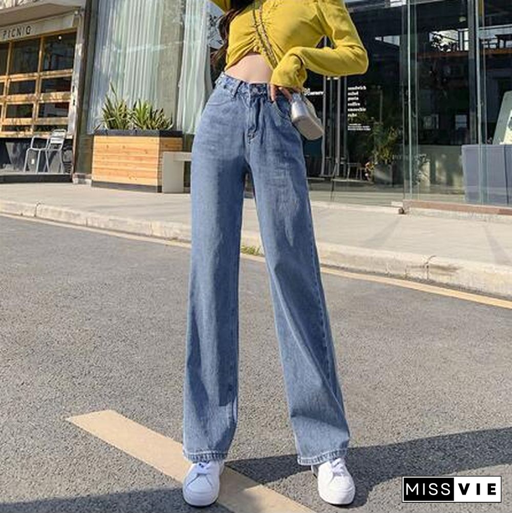 Woman Jeans High Waist Clothes Wide Leg Denim Clothing Blue Streetwear Vintage Quality Fashion Harajuku Straight Pants