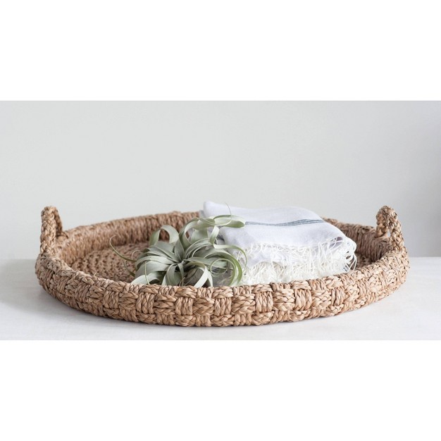 X 5 quot Round Braided Bankuan Tray With Handles Natural Storied Home