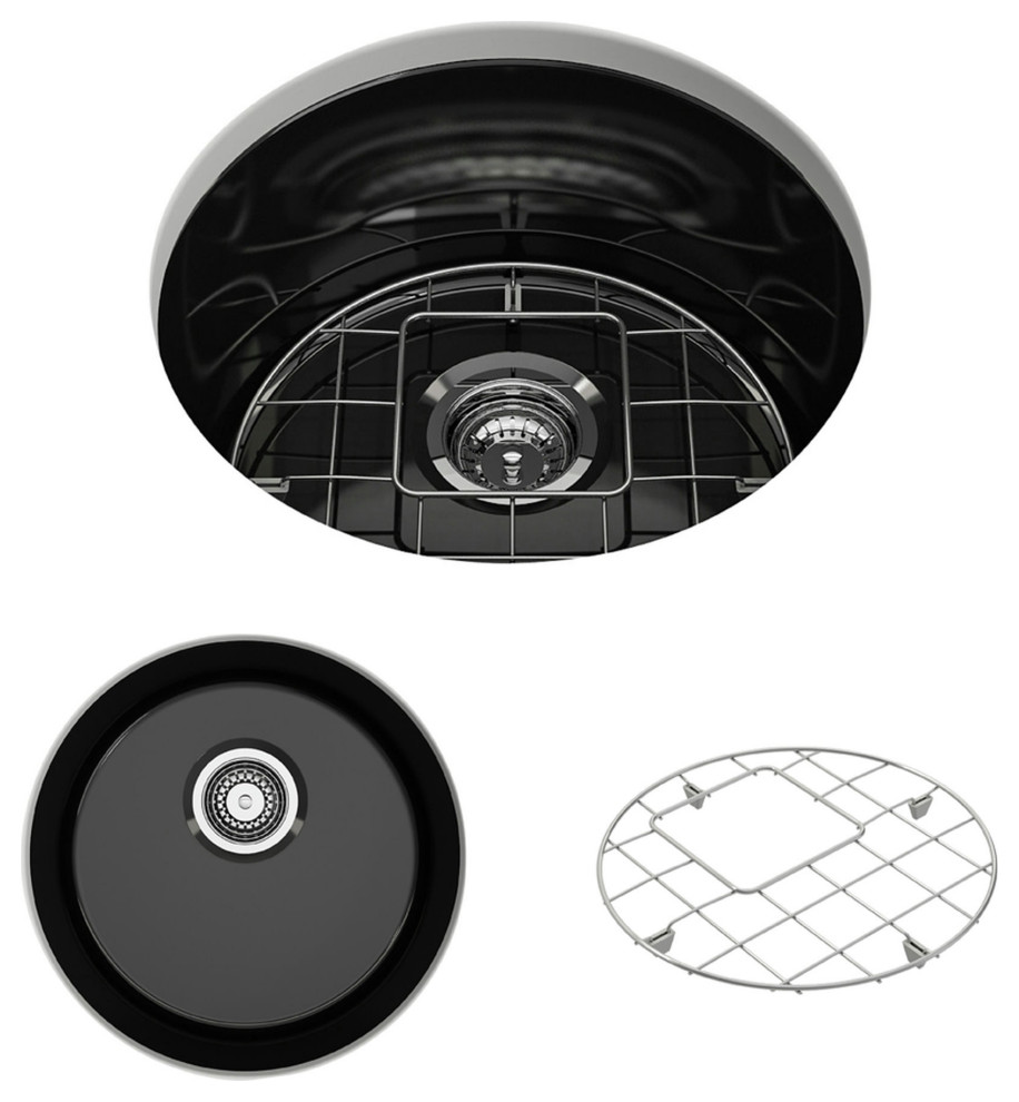 Sotto Round Dual mount Fireclay 18.5 quotSingle Bowl Bar Sink  Black   Contemporary   Bar Sinks   by Kolibri Decor  Houzz