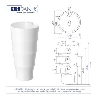 Eridanus Brooklyn Vitreous China 33 in. Circular Free-Standing Pedestal Sink with Faucet Hole in Crisp White ERI-PB-414