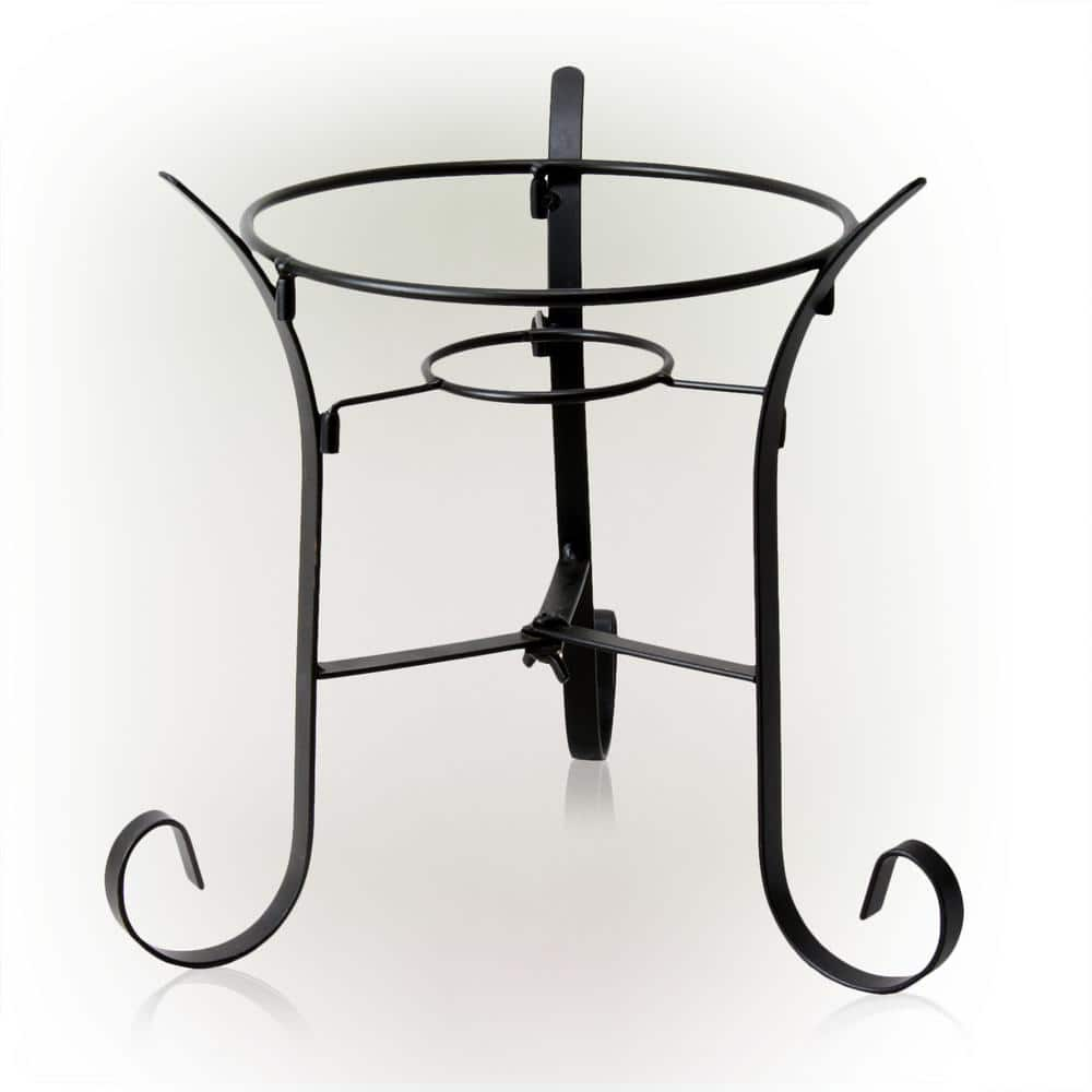 Alpine Corporation 10 in. Tall Indoor/Outdoor Glass Gazing Globe Metal Stand, Black GRS492