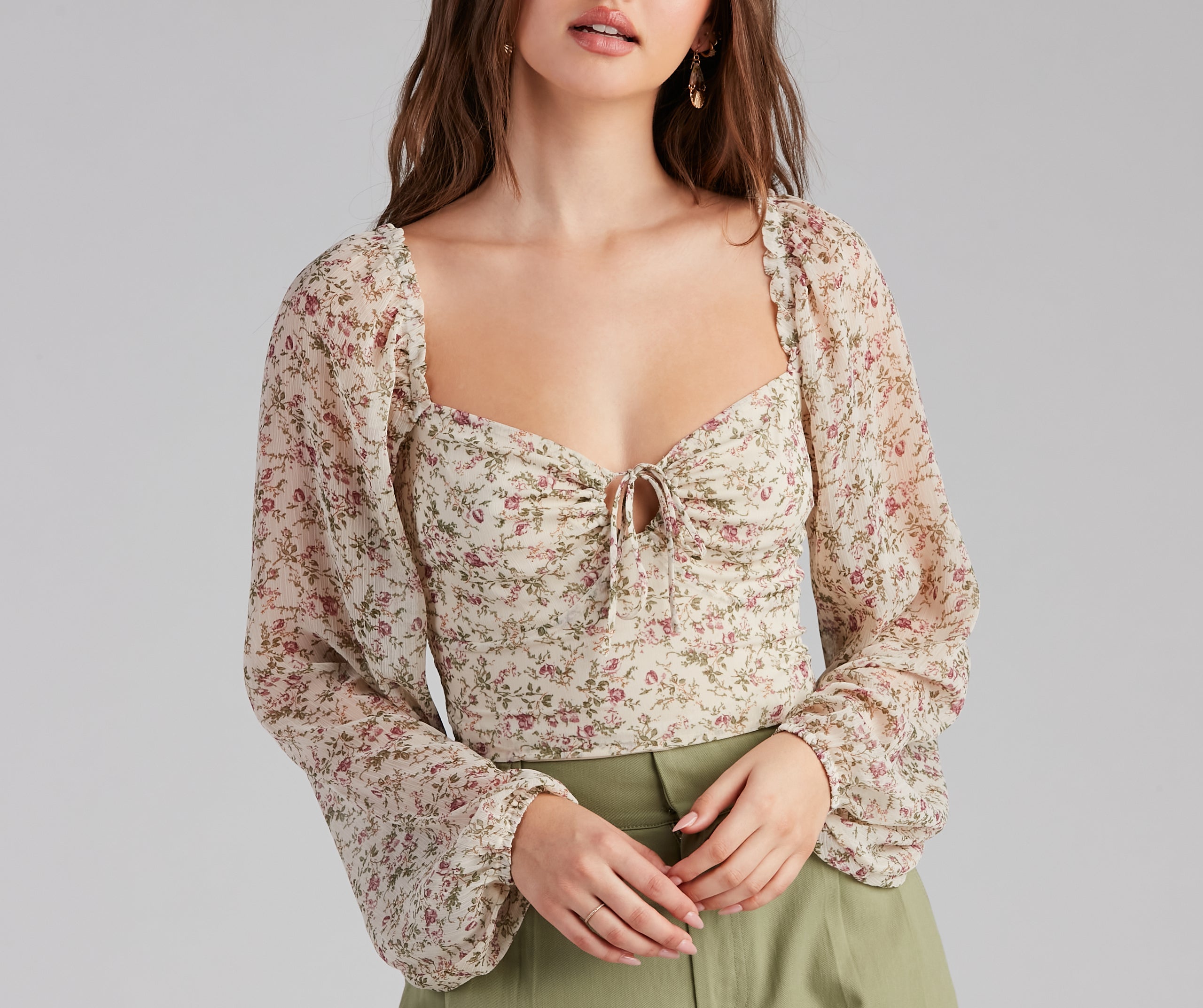 Femme Floral Chiffon Sweetheart Top