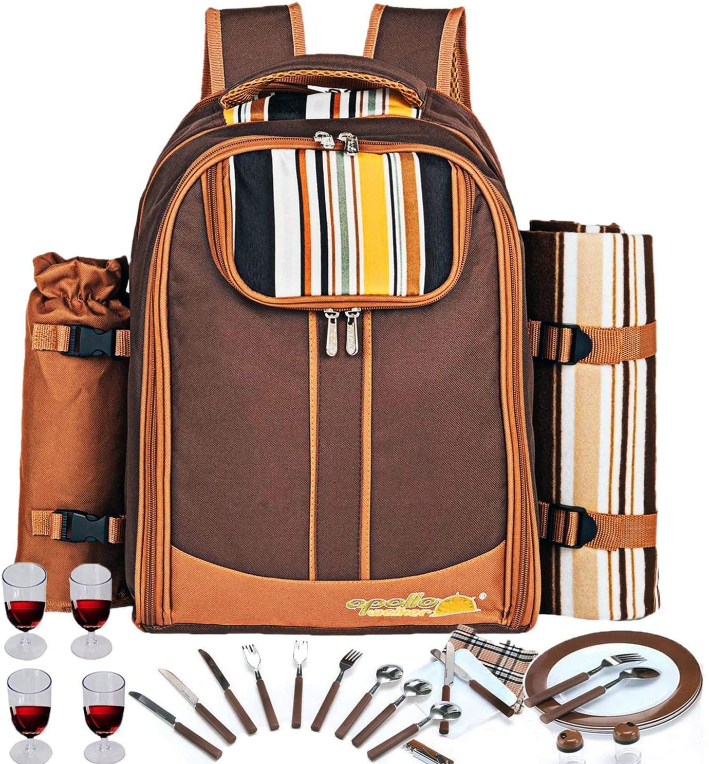 Picnic Backpack w/ Cooler Compartment Wine Holder Blanket Plates Utensils Cups