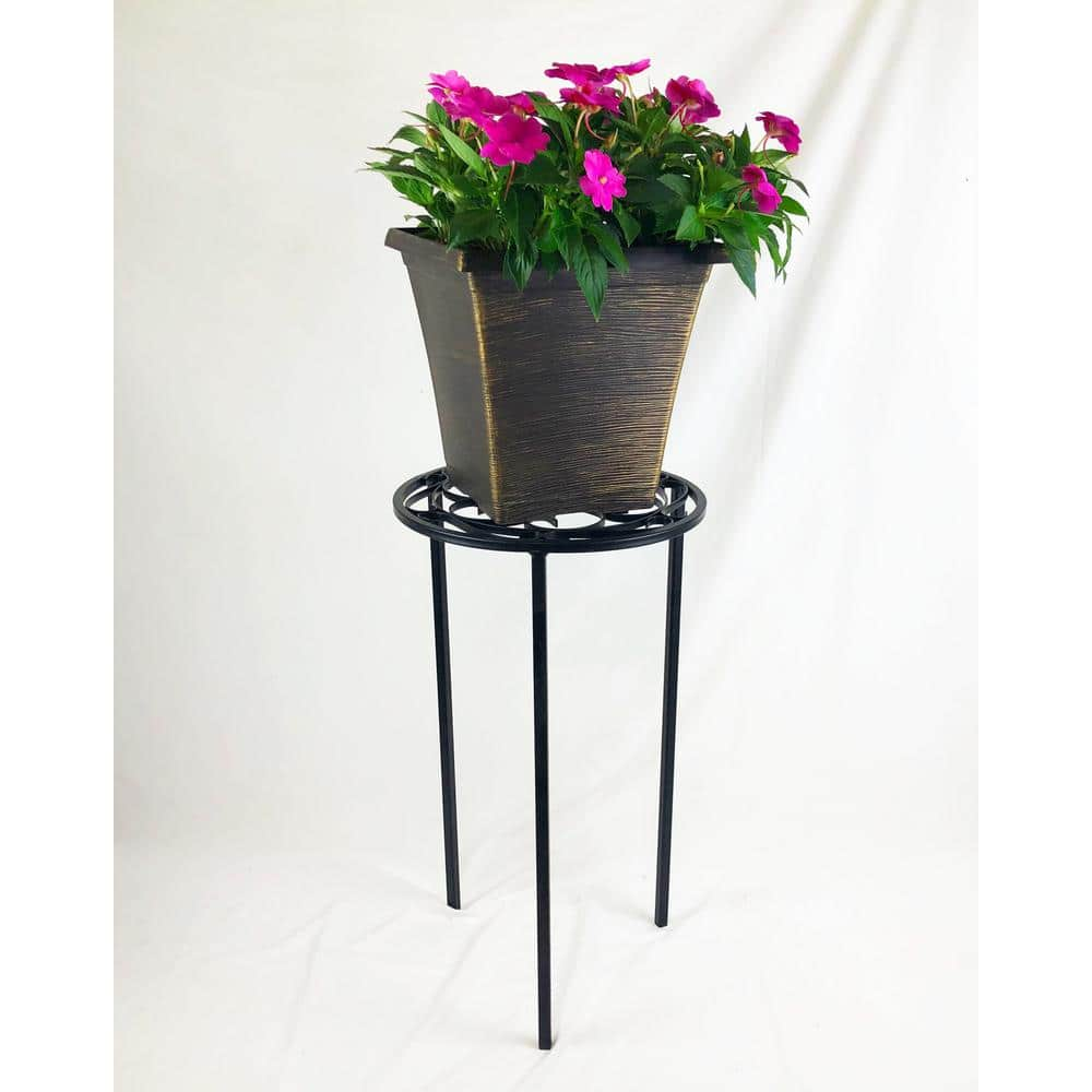 Vigoro 12 in. x 21 in. Black Metal Indoor Round Plant Stand 51160