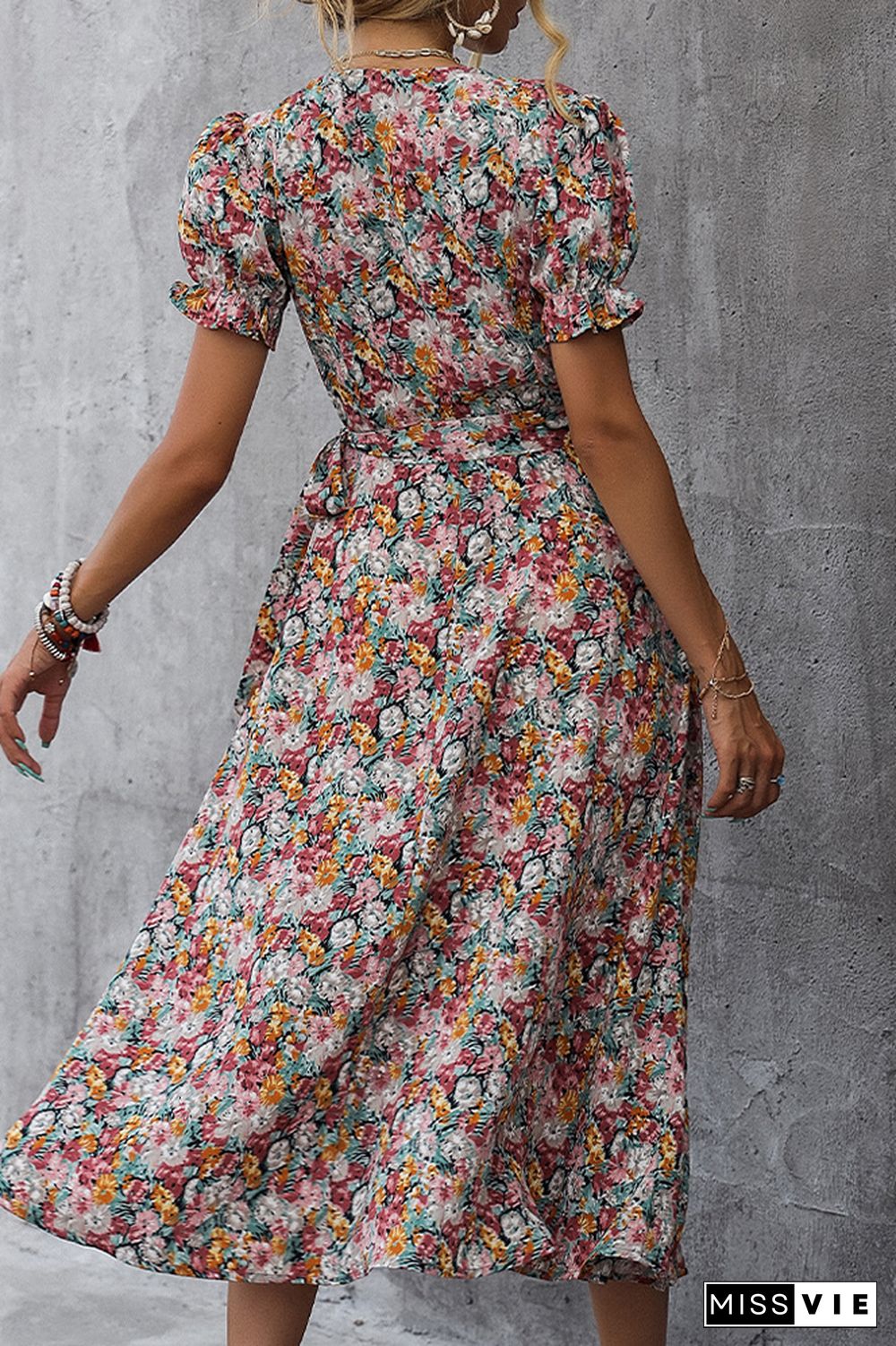 Bubble Sleeves Flowy Floral Dress