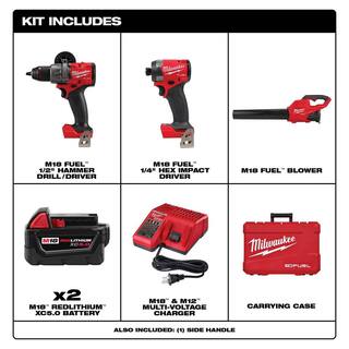 MW M18 FUEL 18V Lithium-Ion Brushless Cordless Hammer Drill and Impact Driver Combo Kit (2-Tool) with M18 Blower 3697-22-2724-20