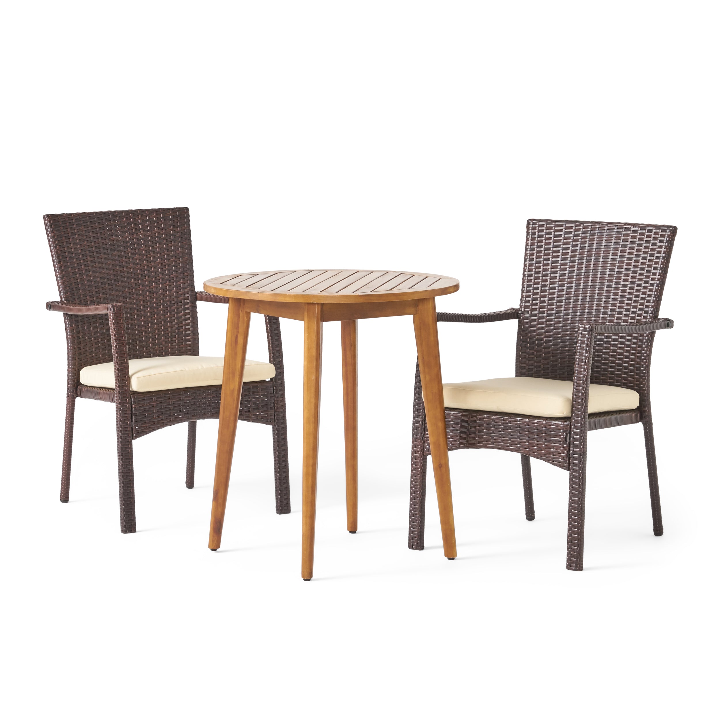 Babb Outdoor 3 Piece Wood  and Wicker Bistro Set