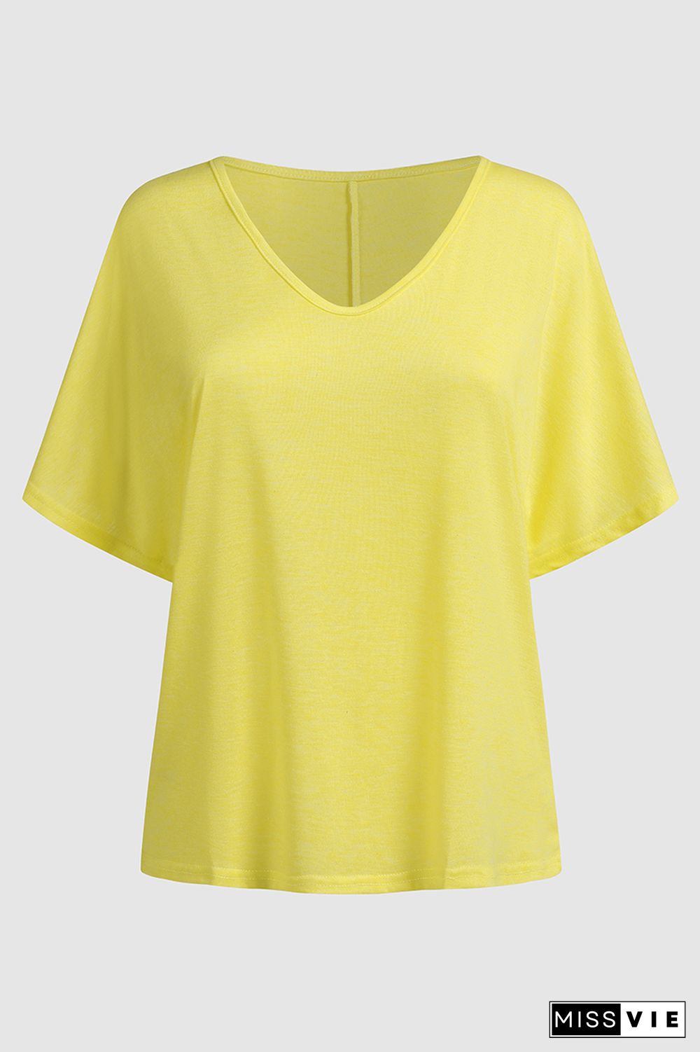 Solid Short Sleeve V Neck T-Shirt