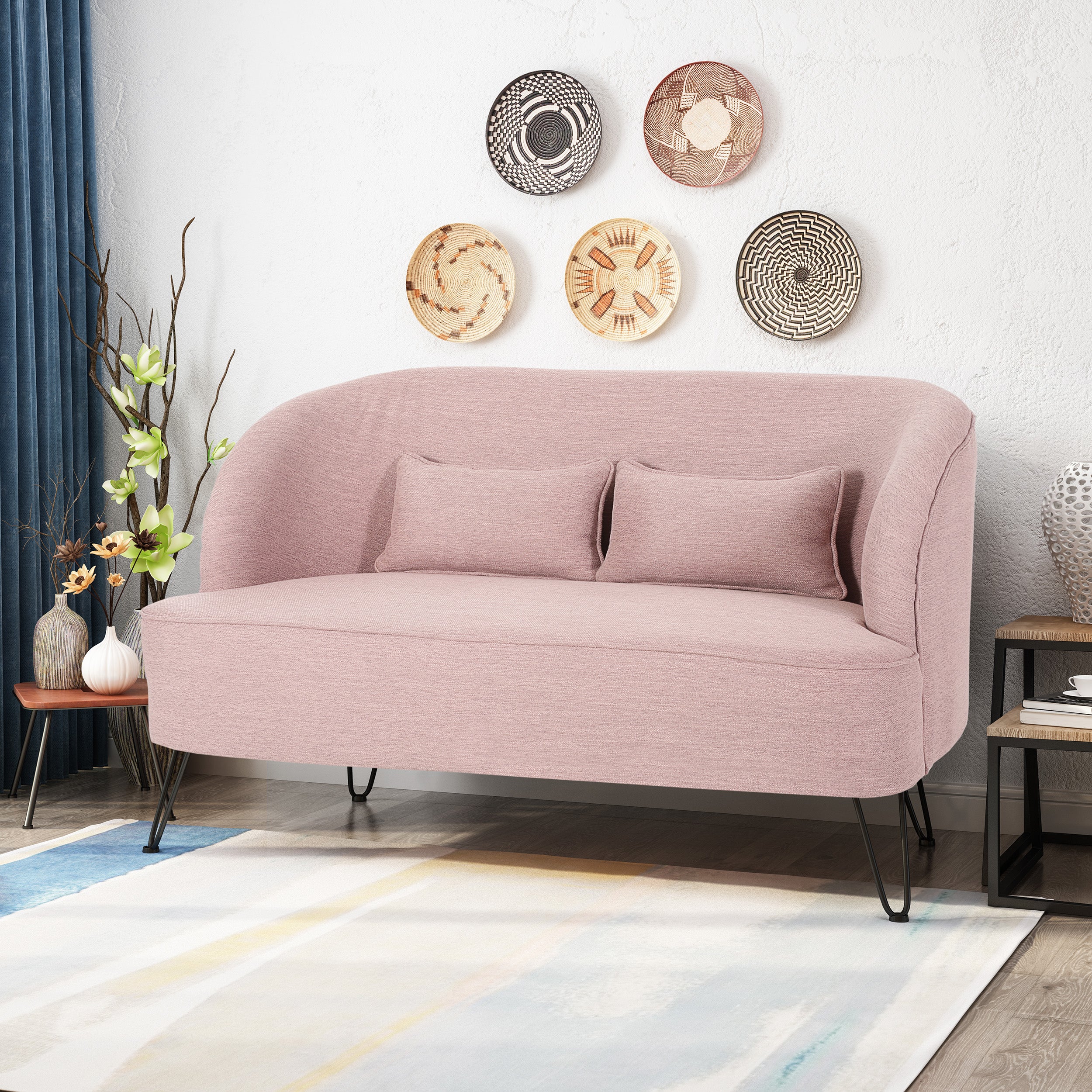 Jordan Modern Fabric Settee with Hairpin Legs