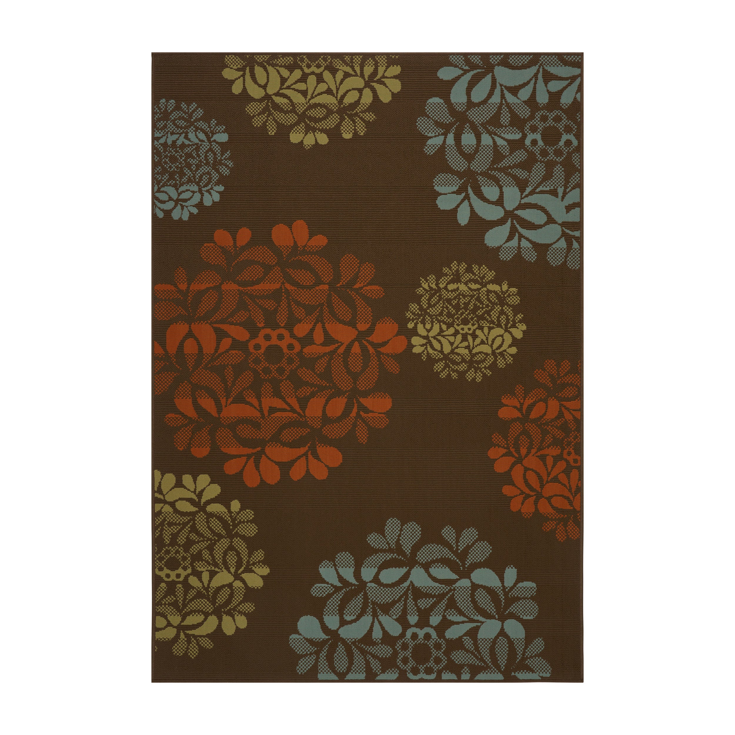 Sallie Outdoor Modern Brown Area Rug with Multi-Color Floral Print