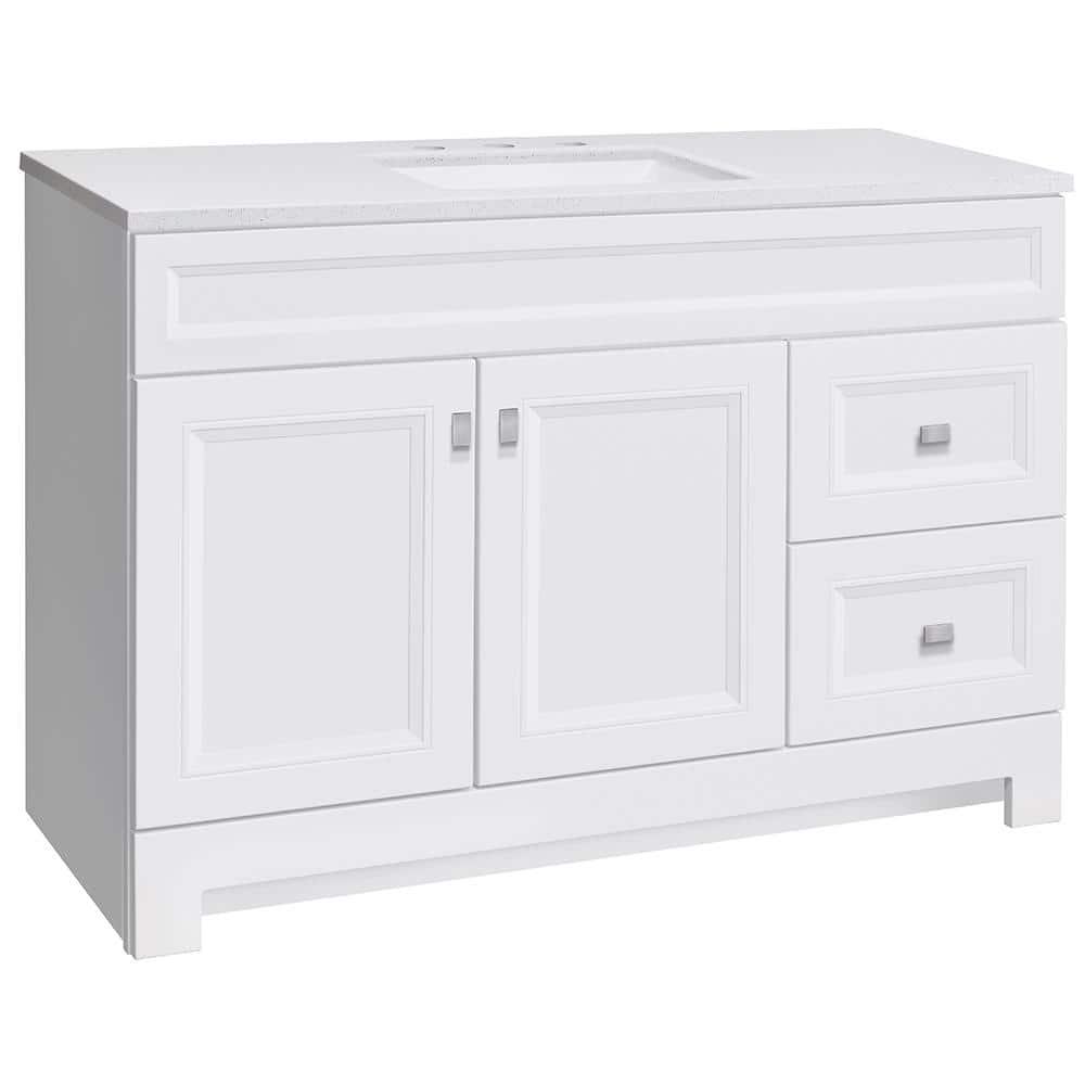 Home Decorators Collection Sedgewood 485 in W x 188 in D x 344 in H Freestanding Bath Vanity in White with Arctic Solid Surface Top