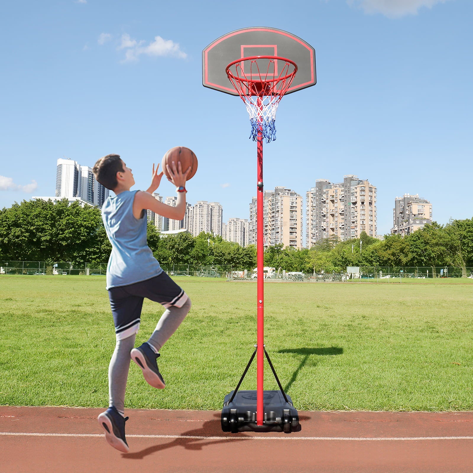 Zimtown Kids Basketball Stand， 5.2ft -7.2ft Height Adjustable Portable Basketball Hoop System， with Wheels， Indoor Outdoor Fitness