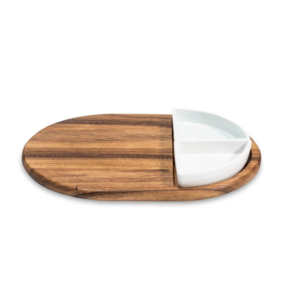 Charcuterie/ Serving Tray w/ 2 triangular ceramic bowls