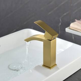 Miscool Single Handle Single Hole Bathroom Faucet with not Deckplate Included and Spot Resistant in Brushed Gold FANKHD10G0903H