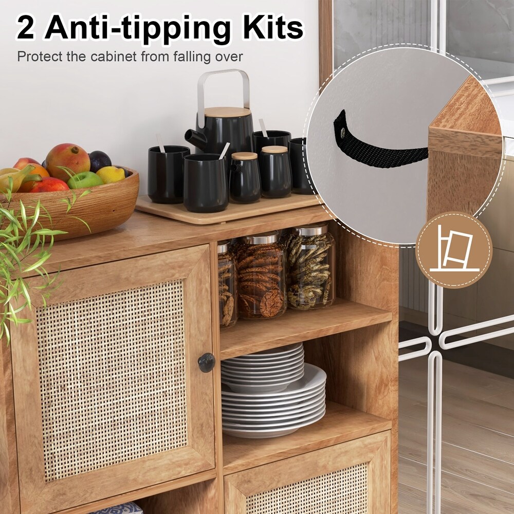 Rattan Buffet Sideboard Accent Storage Cabinet Coffee Bar Cabinet