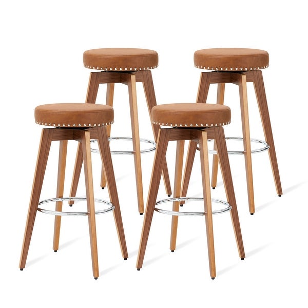 Glitzhome Set of 4 Round Leatherette Swivel Backless Bar Stools