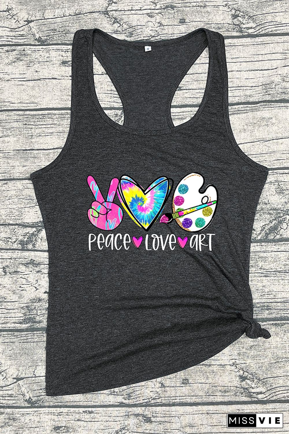 Peace Love Art Colorful Tie Dye Printed Sleeveless Tank Top Wholesale