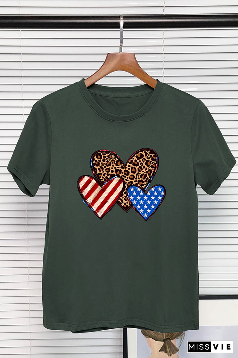 Indenpendence Day Leopard and US Flag Heart Graphic Tee