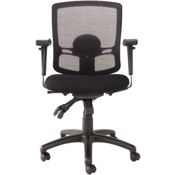 Alera Etros Series Mesh Mid-Back Petite Multifunction Chair， Supports up to 250 lbs.， Black Seat/Black Back， Black Base