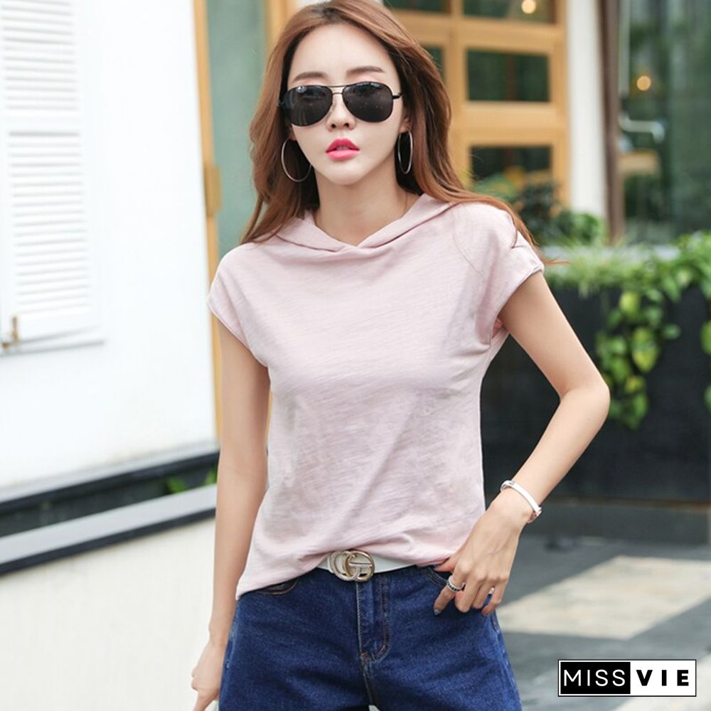 Camisas Femininas T Shirt Hooded T-Shirt Women Short Sleeve Summer Tops Vetement Femme Tshirt Plus Size Poleras De Mujer