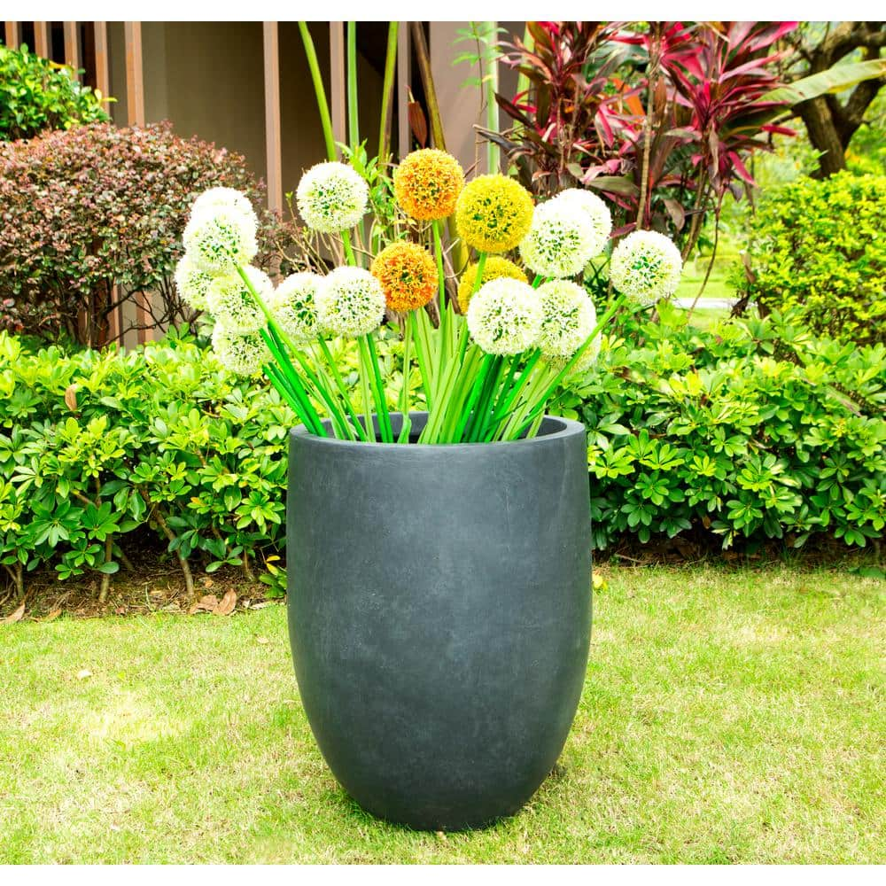 KANTE 21.7 in. Tall Charcoal Lightweight Concrete Round Outdoor Planter RC0066A-C60121