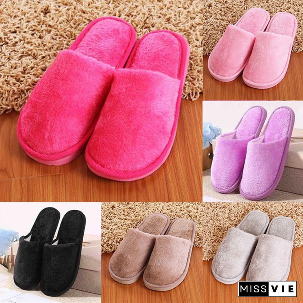 1Pair Long Plush Suede Slippers Home Indoor Shoes Winter Slippers