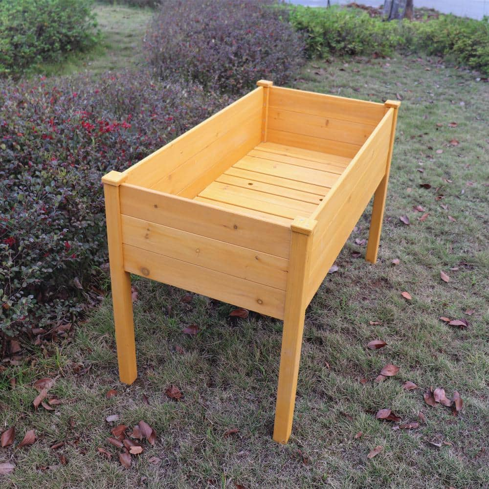 Natural Wood Outdoor Raised Garden Bed， Elevated Reinforced Large Garden Planters Boxes TN1017E-90