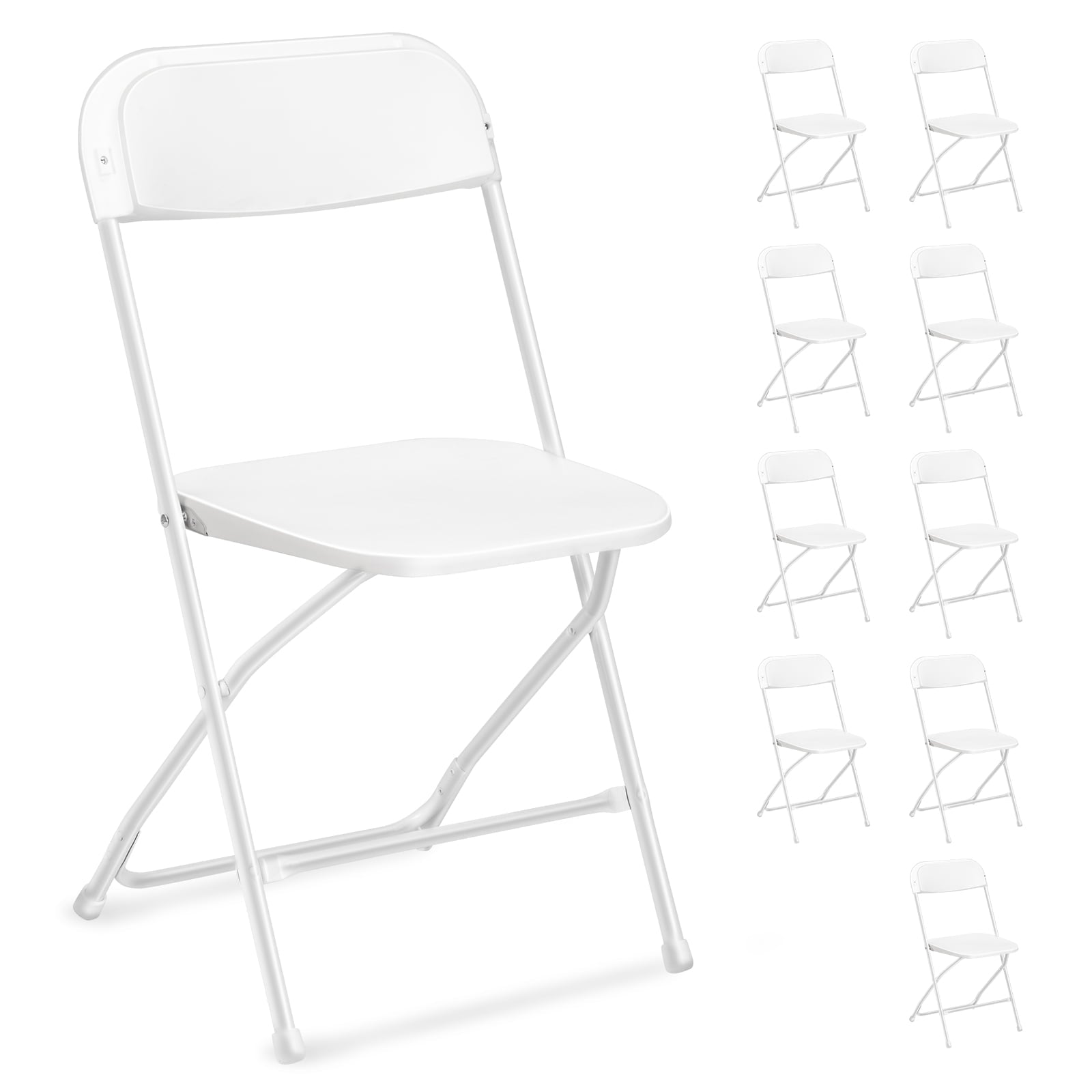 VINGLI 10 Pack White Plastic Folding Chair, Indoor Outdoor Stackable Seat