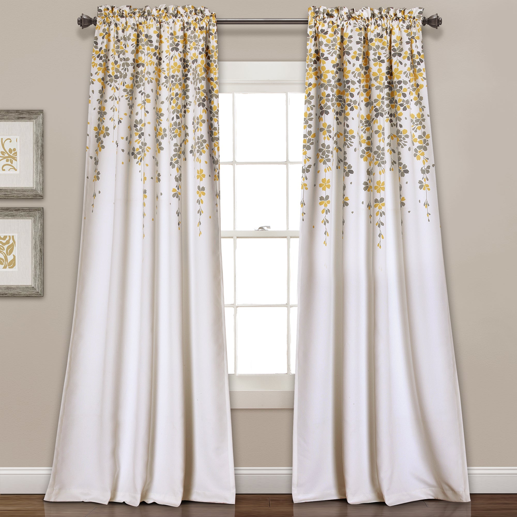 Lush Decor Weeping Flower Room Darkening Window Curtain Panels Yellow/Gray 52X952 Set