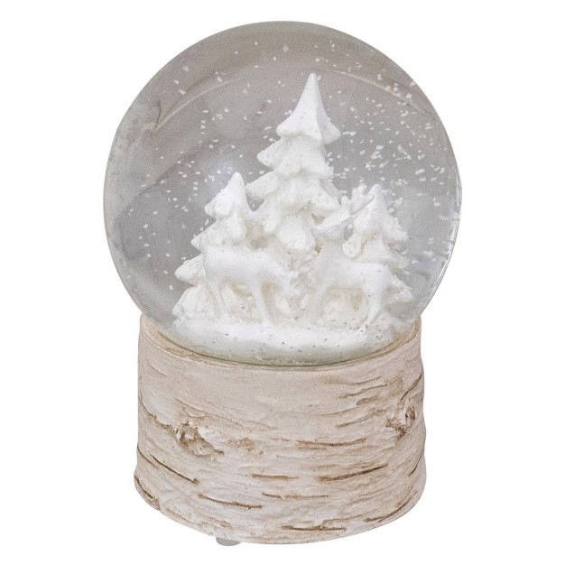 White Reindeer Woodland Scene Musical Christmas Snow Globe