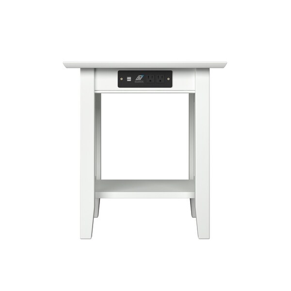 Nantucket Solid Wood End Table with Built-In Charging Station in White