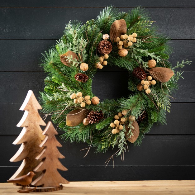 Artificial Pine Cone amp Nut Wreath Multicolor 24 quot h